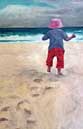 Oil painting -  Megan taking wobbly steps at Smiths Beach